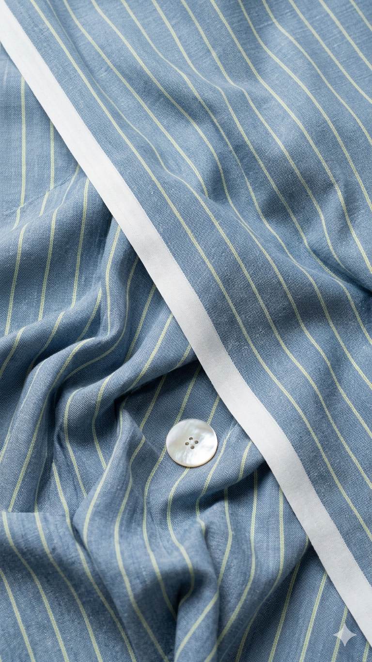 Indigo & Lime Textured Stripes Premium Cotton Linen Fabric