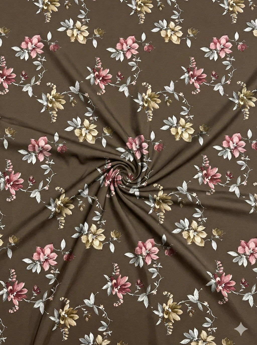 Brown Glossy Digital print Pure cotton Fabric