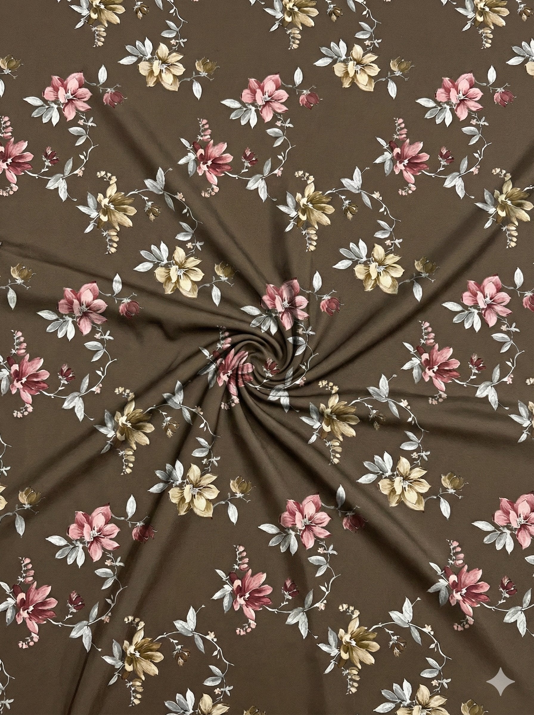 Brown Glossy Digital print Pure cotton Fabric