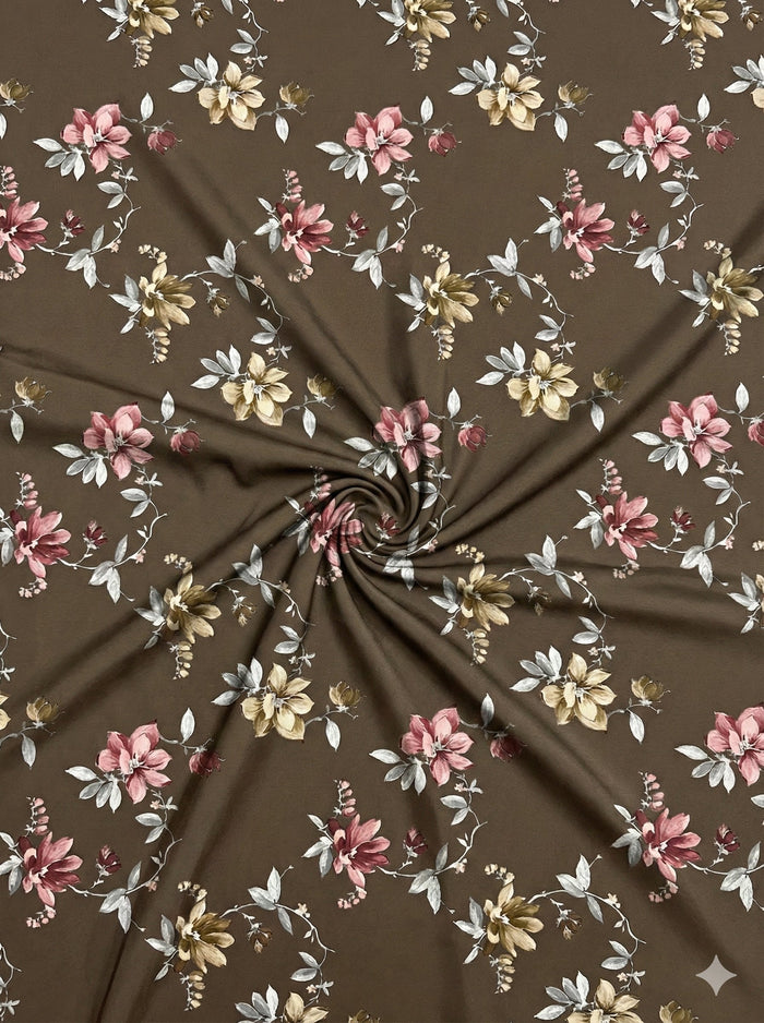 Brown Glossy Digital print Pure cotton Fabric